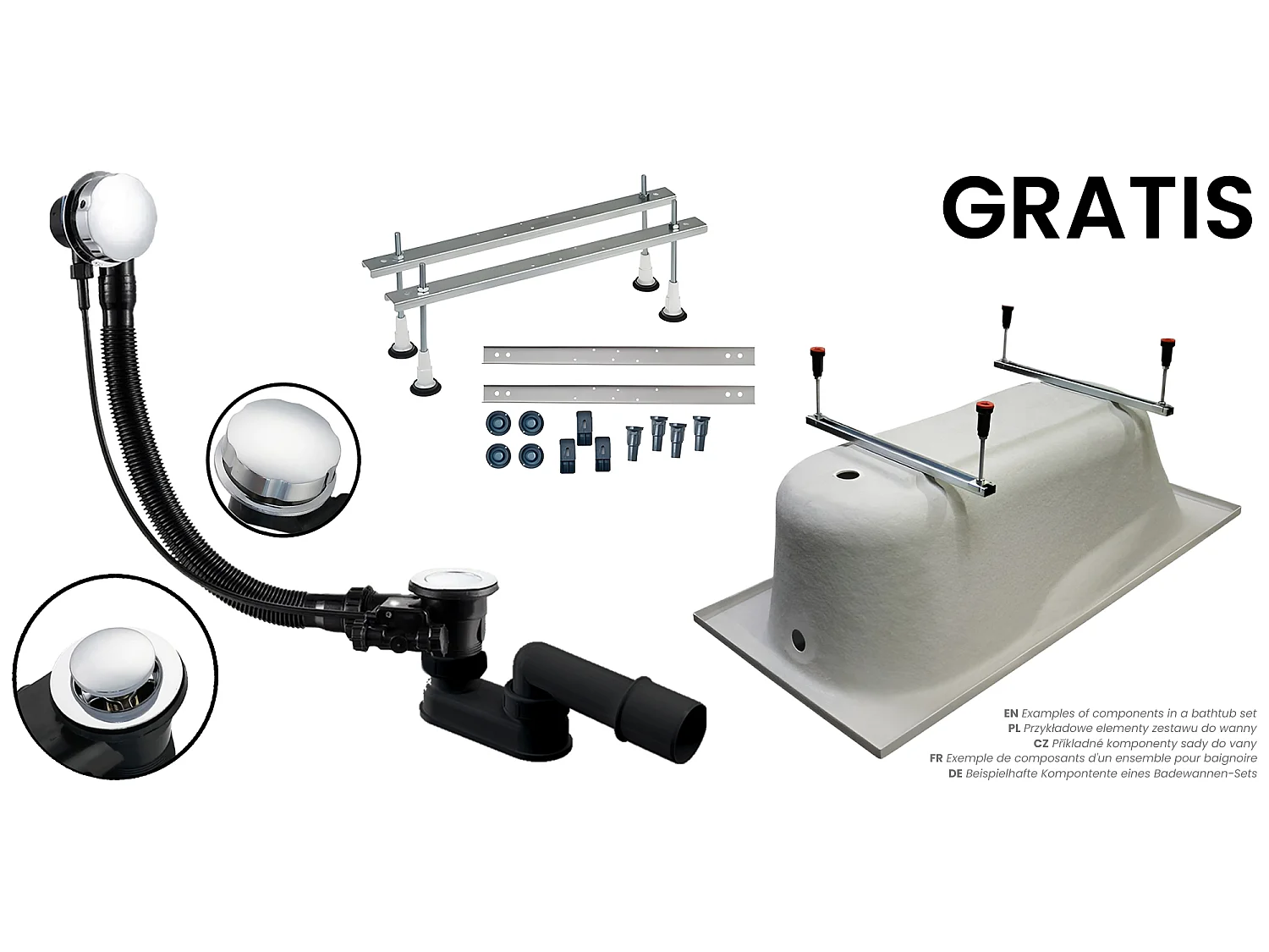 Badewanne Eckwanne RIMA 150x95 Links mit AcrylSchürze und schwarzer Kopfstützen | Ablauf & Füße GRATIS !