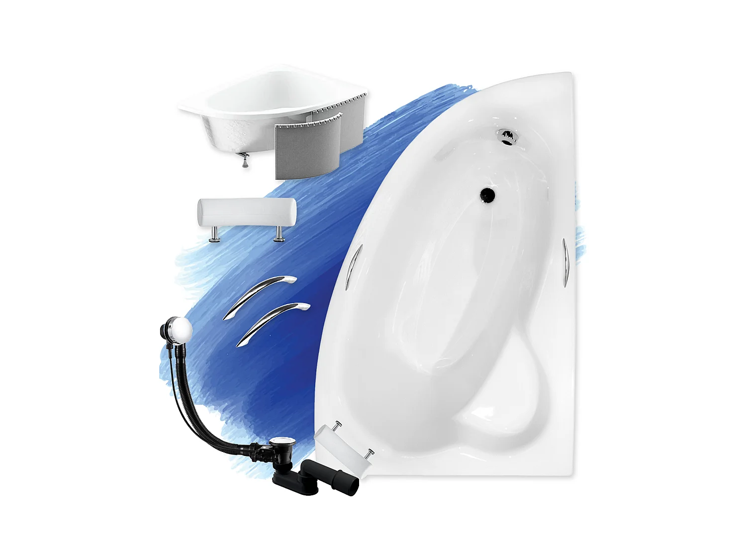 Hoekbad NATALIA PREMIUM 150x100 rechts met piepschuim bekleding | Afvoer & poten GRATIS!