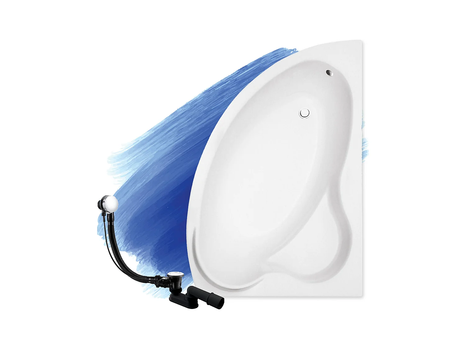 Baignoire asymétrique 160x100 Droite ADA acrylique blanc, sans Habillage + Pieds + Vidage à chromé