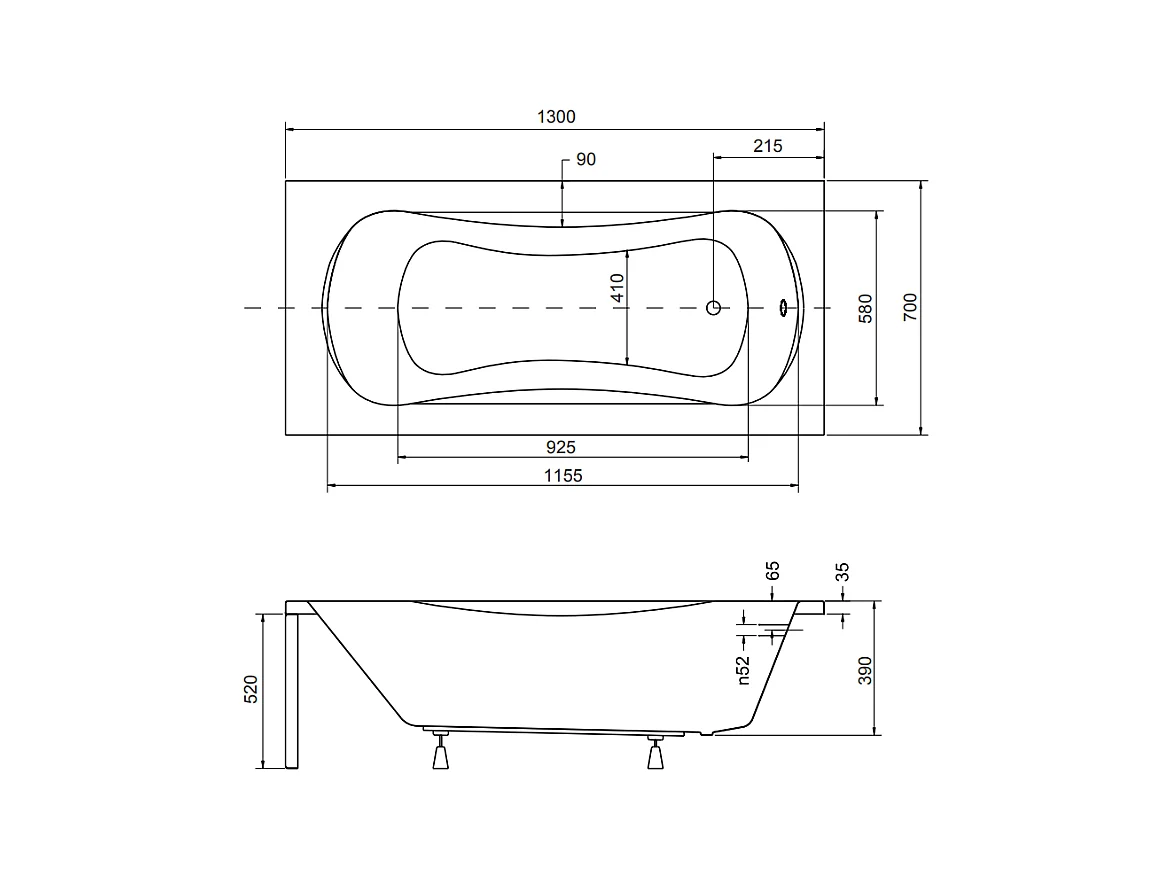 Badewanne Rechteck ARIA PLUS 130x70 mit AcrylSchürze und Handgriffen | Ablauf & Füße GRATIS !