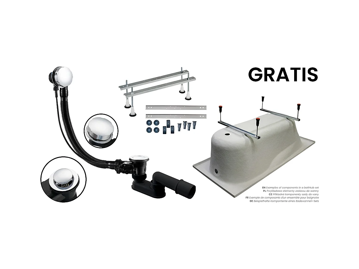 Hoekbad LUNA 150x80 links | Afvoer &amp; voeten GRATIS!