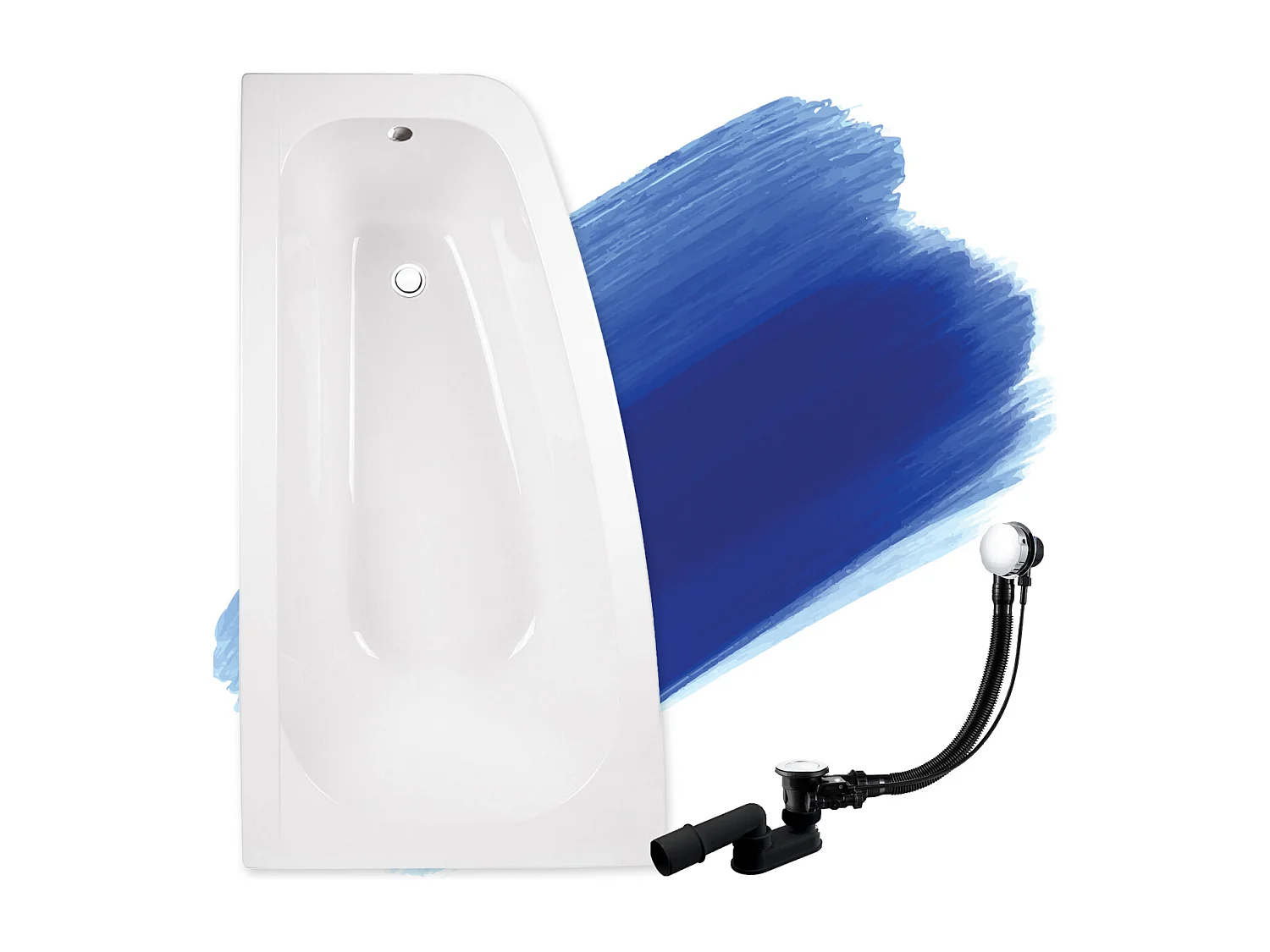 Baignoire asymétrique 150x80 Gauche LUNA acrylique blanc, sans Habillage + Pieds + Vidage à chromé