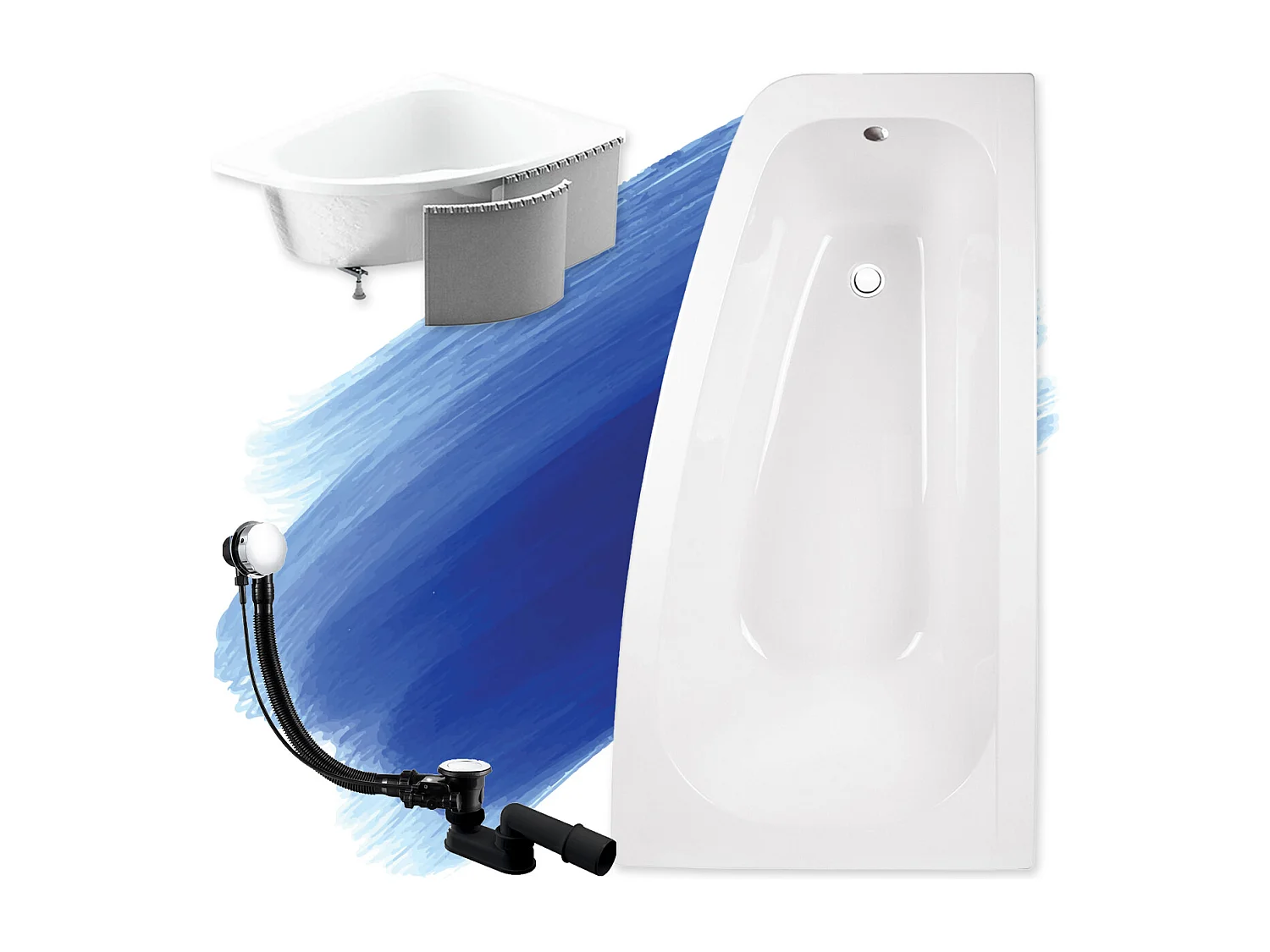 Badewanne Eckwanne LUNA 150x80 Rechts mit Styroporverkleidung | Ablauf & Füße GRATIS !