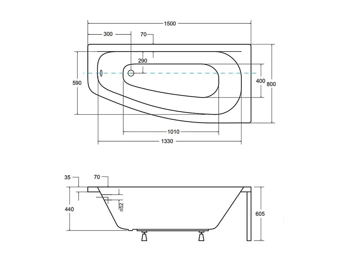 Badewanne Eckwanne LUNA 150x80 Rechts mit Styroporverkleidung | Ablauf & Füße GRATIS !