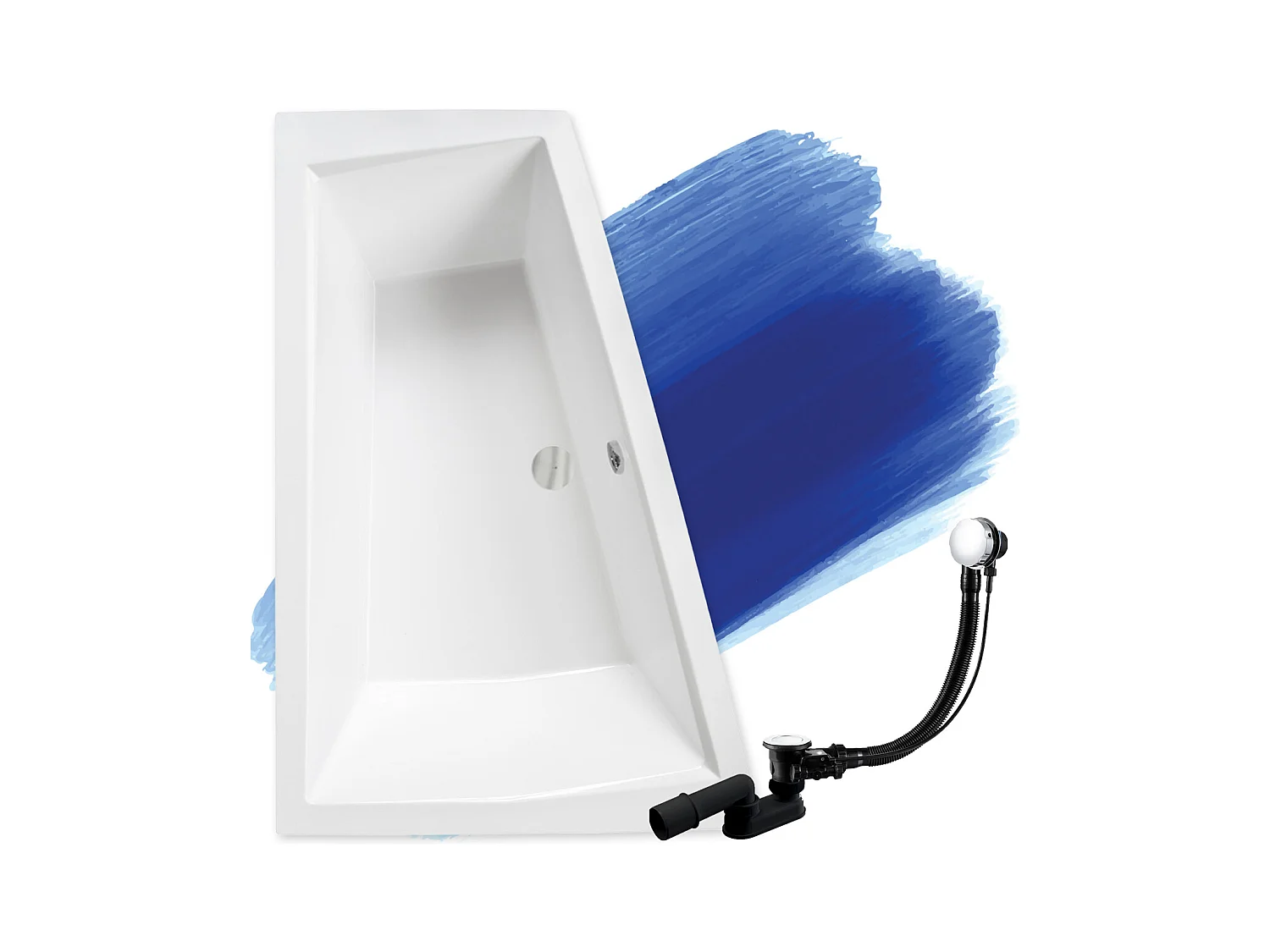 Baignoire asymétrique 180x125 Gauche INTIMA SLIM acrylique blanc, sans Habillage + Pieds + Vidage à chromé