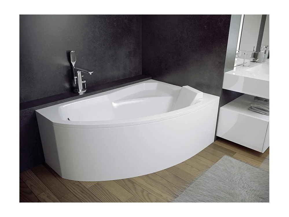 Baignoire asymétrique 160x100 Droite RIMA acrylique blanc + Habillage en polystyrène + Pieds + Vidage à chromé