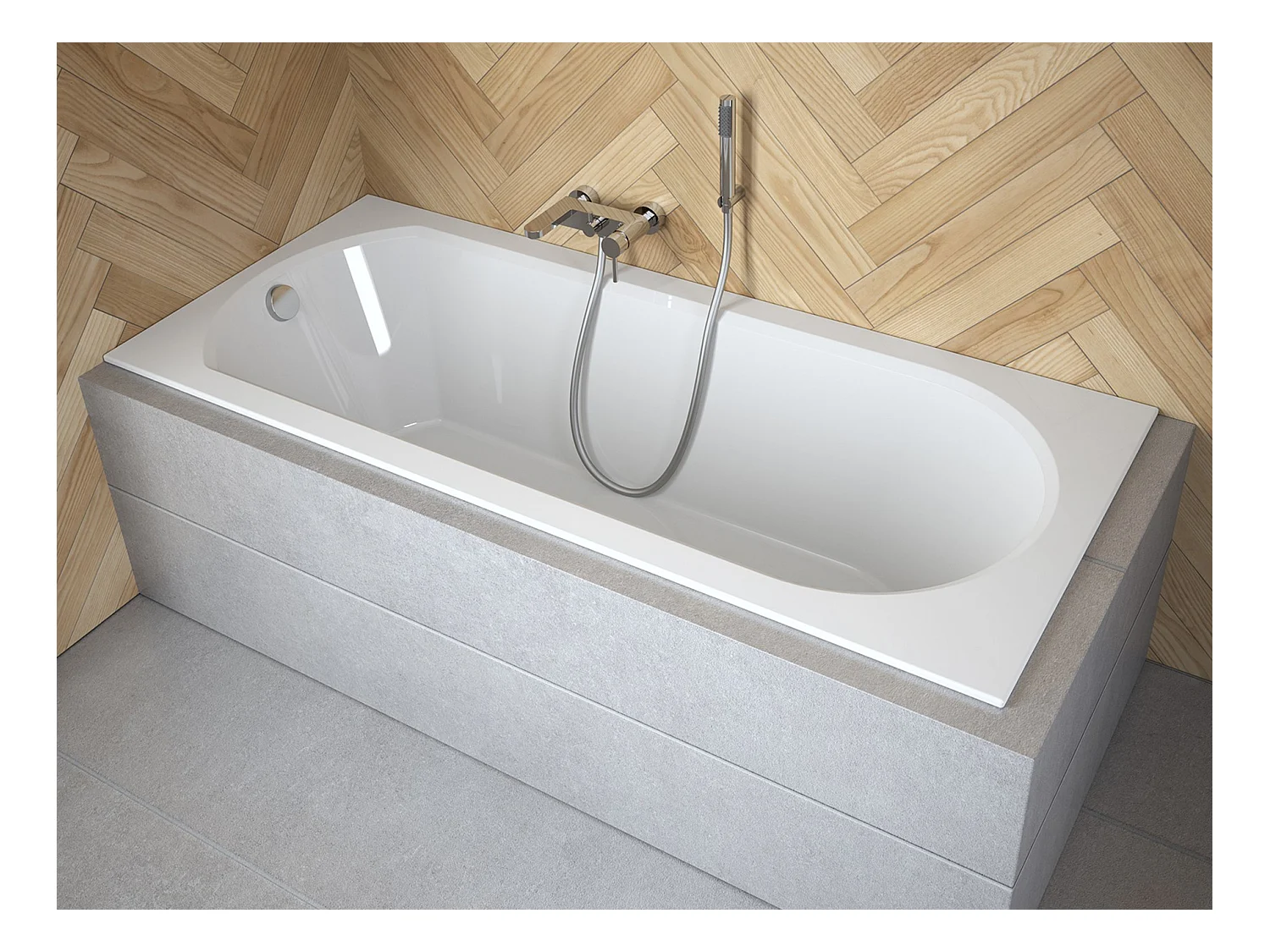 Baignoire rectangulaire 150x75 INTRICA SLIM acrylique blanc, sans Habillage + Pieds + Vidage à chromé