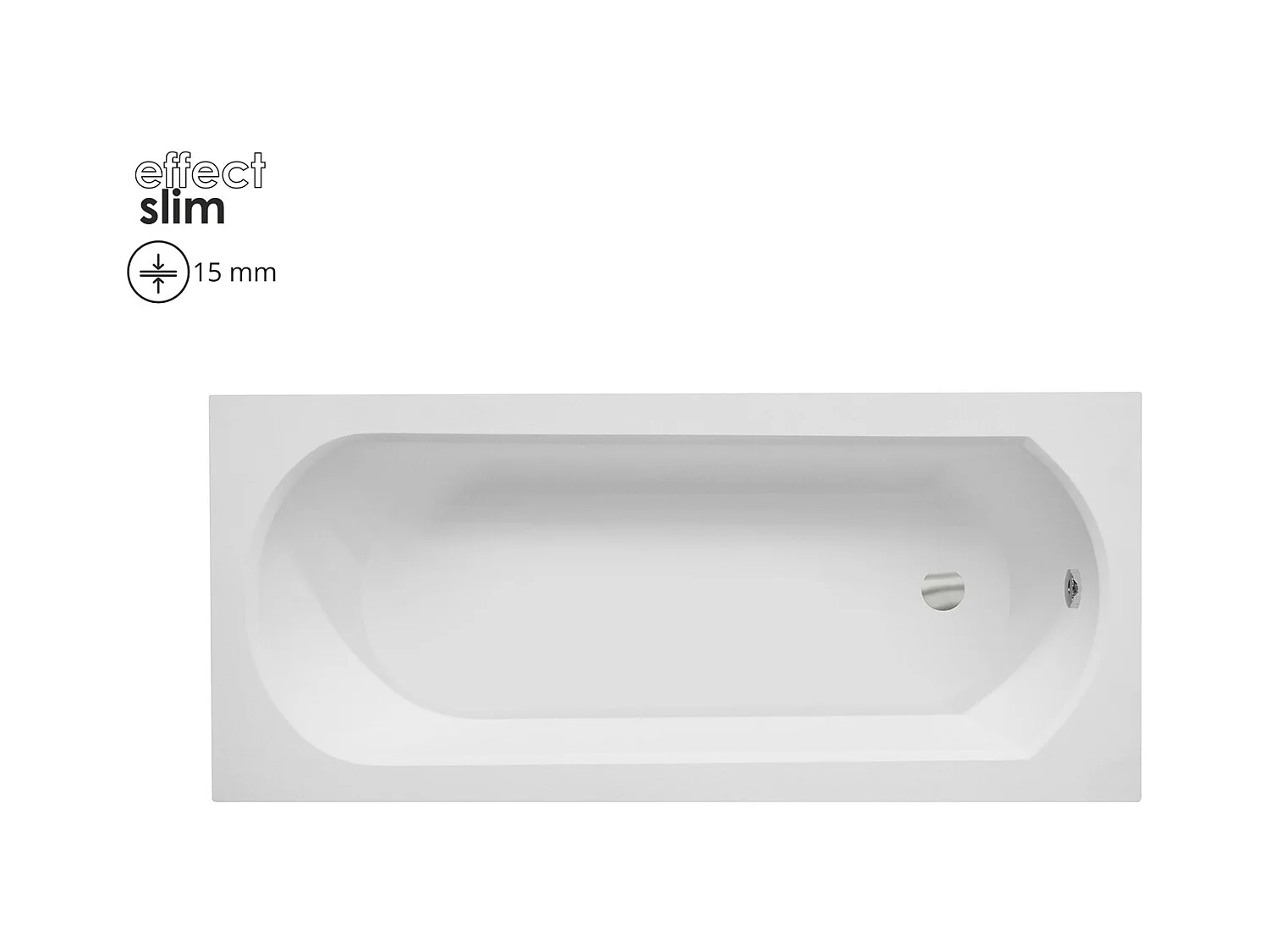 Baignoire rectangulaire 150x75 INTRICA SLIM acrylique blanc, sans Habillage + Pieds + Vidage à chromé