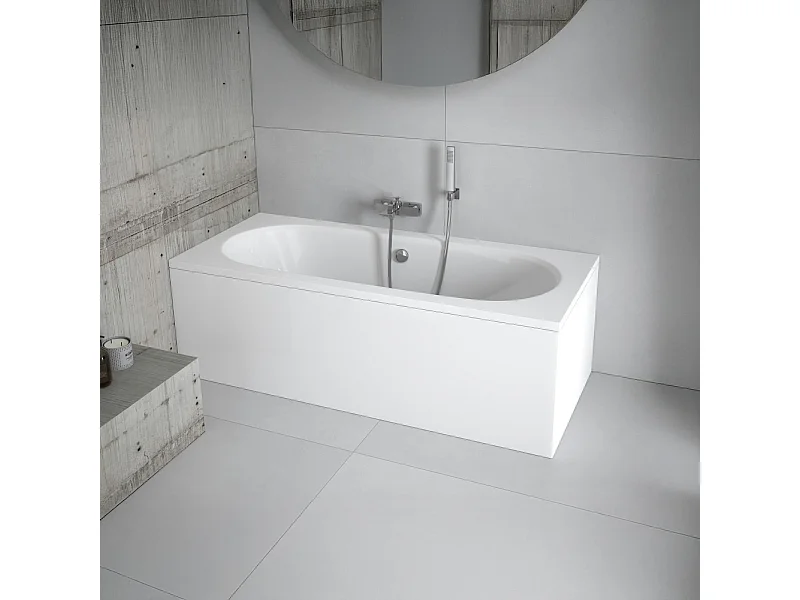 Baignoire rectangulaire 170x75 VITAE acrylique blanc + avec Tablier + Pieds + Vidage à chromé