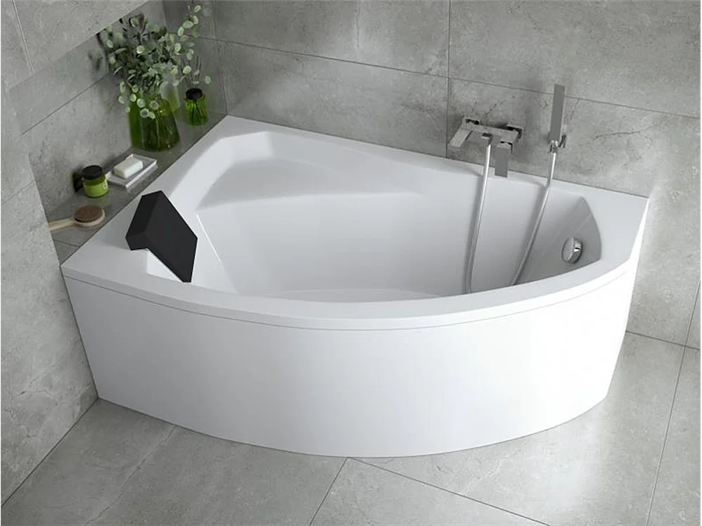Badewanne Eckwanne RIMA 170x110 Links mit Styroporverkleidung und schwarzer Kopfstützen | Ablauf & Füße GRATIS !