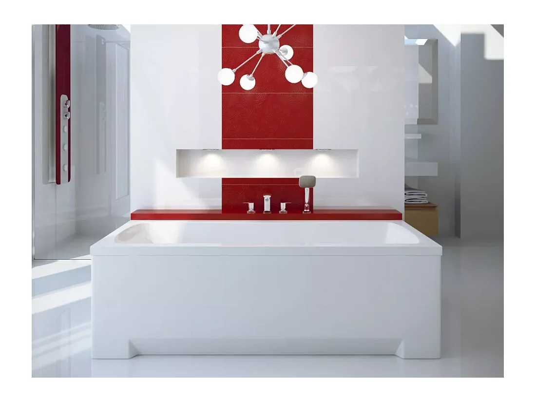 Baignoire rectangulaire 170x70 OPTIMA acrylique blanc + avec Tablier + Pieds + Vidage à chromé