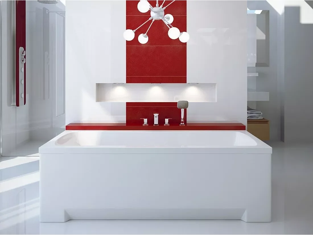 Baignoire rectangulaire 170x70 OPTIMA acrylique blanc + avec Tablier + Pieds + Vidage à chromé