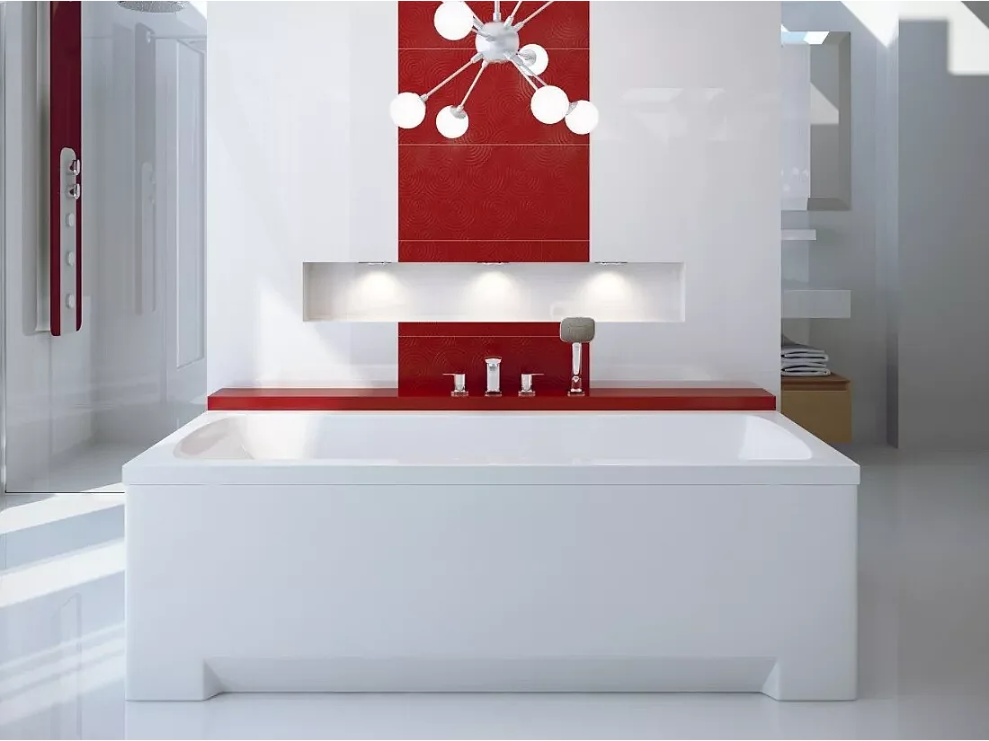 Baignoire rectangulaire 170x70 OPTIMA acrylique blanc + avec Tablier + Pieds + Vidage à chromé