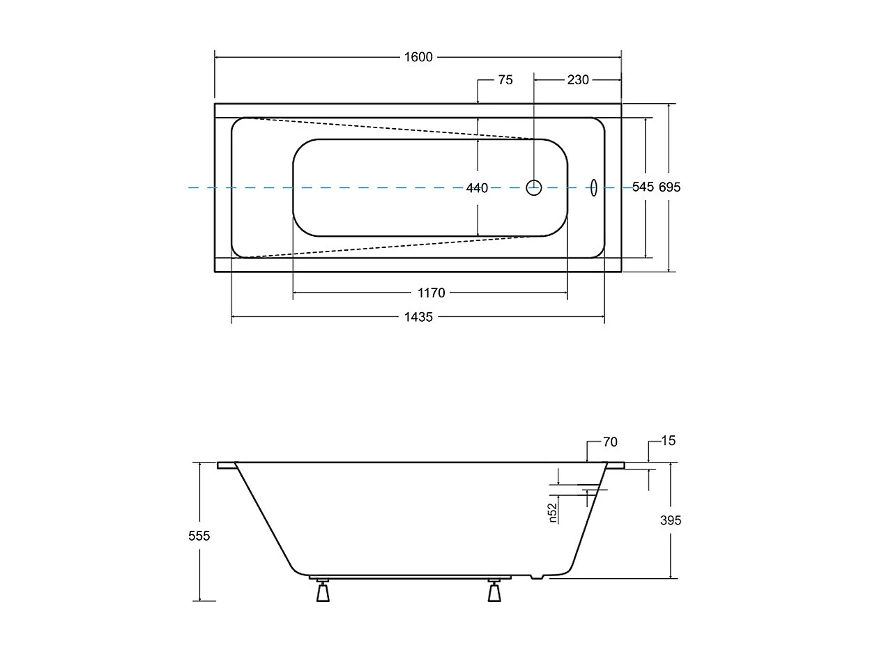 Badewanne Rechteck MODERN SLIM 160x70 | Ablauf & Füße GRATIS !