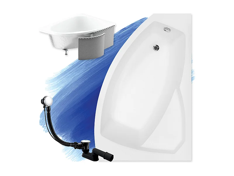 Badewanne Eckwanne RIMA 130x85 Rechts mit Styroporverkleidung | Ablauf & Füße GRATIS !