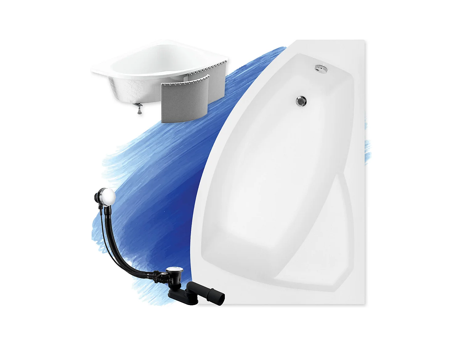 Badewanne Eckwanne RIMA 130x85 Rechts mit Styroporverkleidung | Ablauf & Füße GRATIS !