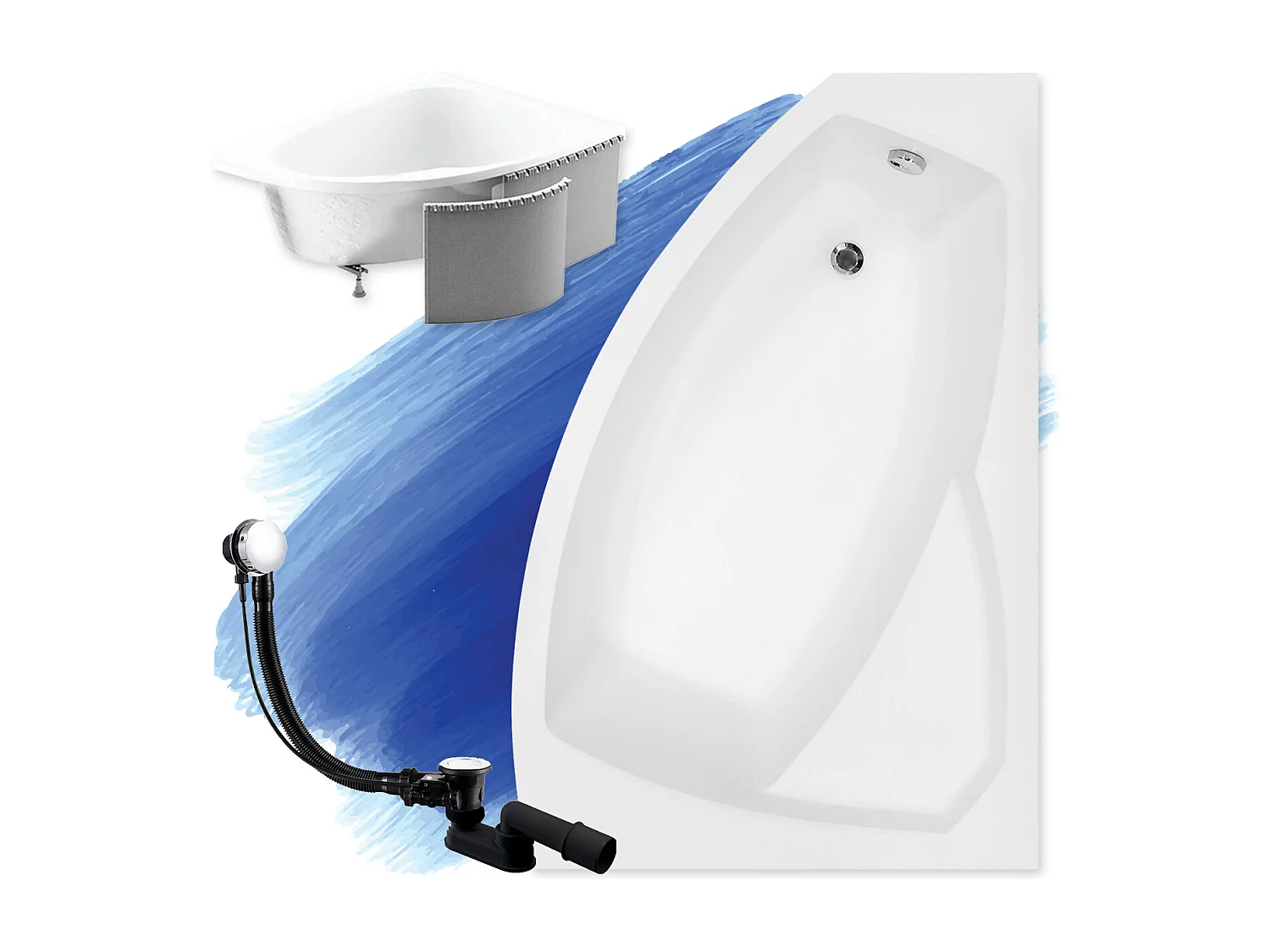 Badewanne Eckwanne RIMA 130x85 Rechts mit Styroporverkleidung | Ablauf & Füße GRATIS !