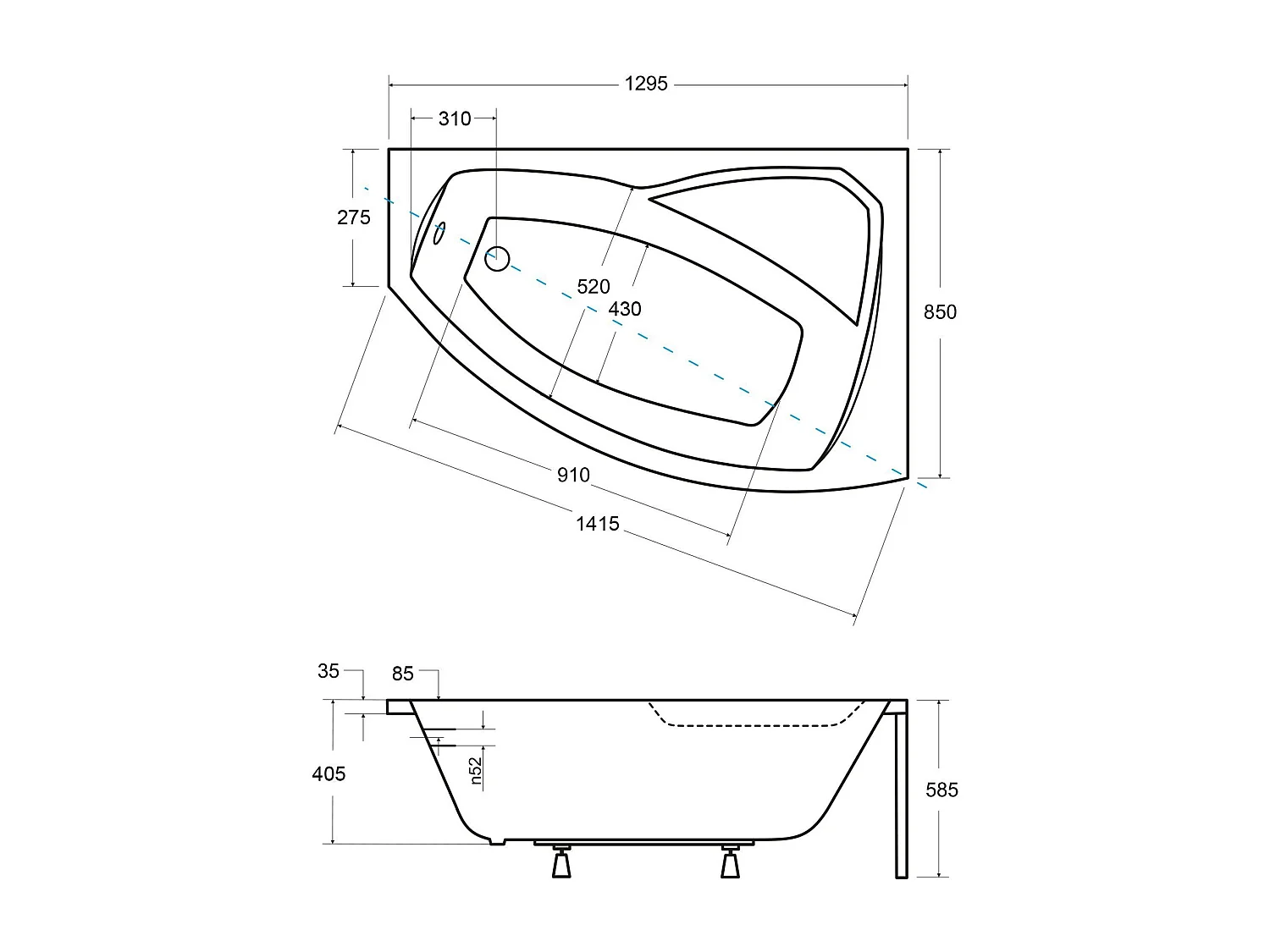 Badewanne Eckwanne RIMA 130x85 Rechts mit Styroporverkleidung | Ablauf & Füße GRATIS !