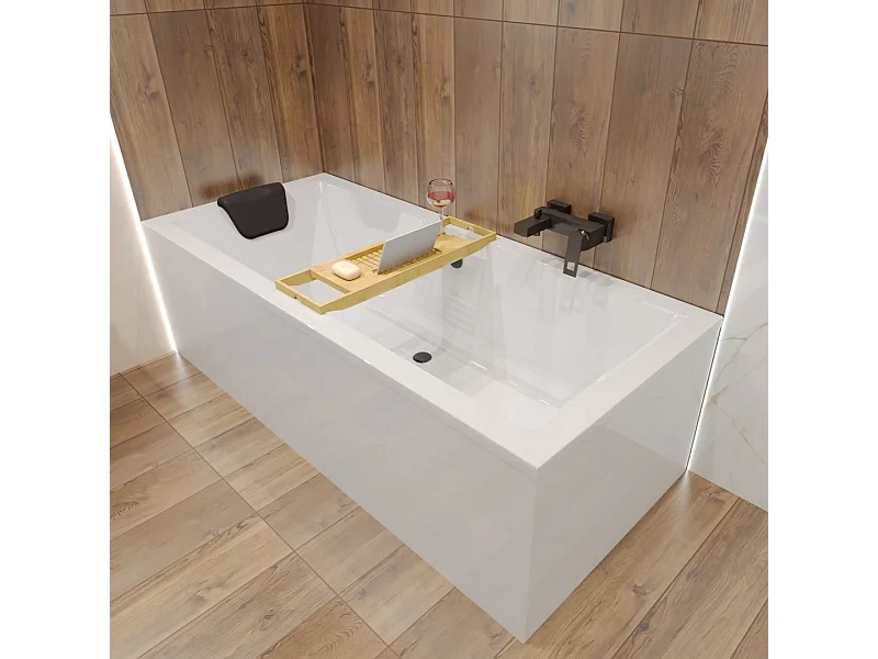 Badewanne Rechteck QUADRO 165x75 + Bambus Badewannenablage | Ablauf & Füße GRATIS !