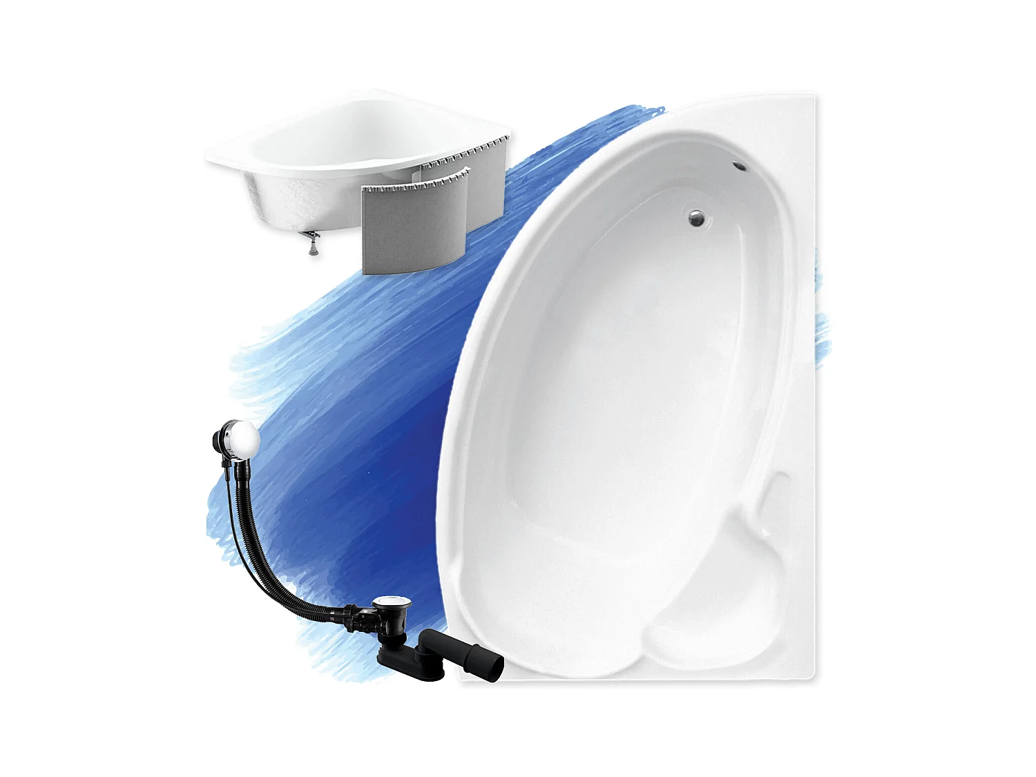 Hoekbadkuip FINEZJA 155x95 rechts met piepschuim bekleding | Afvoer &amp; voeten GRATIS!