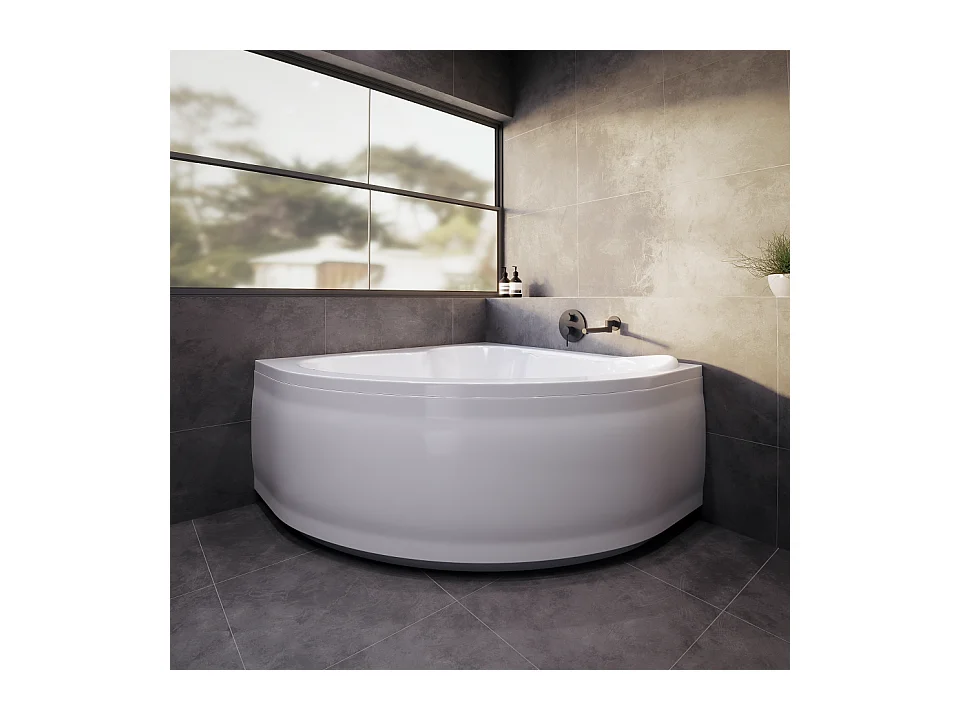 Baignoire asymétrique 130x130 MIA acrylique blanc + Habillage en polystyrène + Pieds + Vidage à chromé