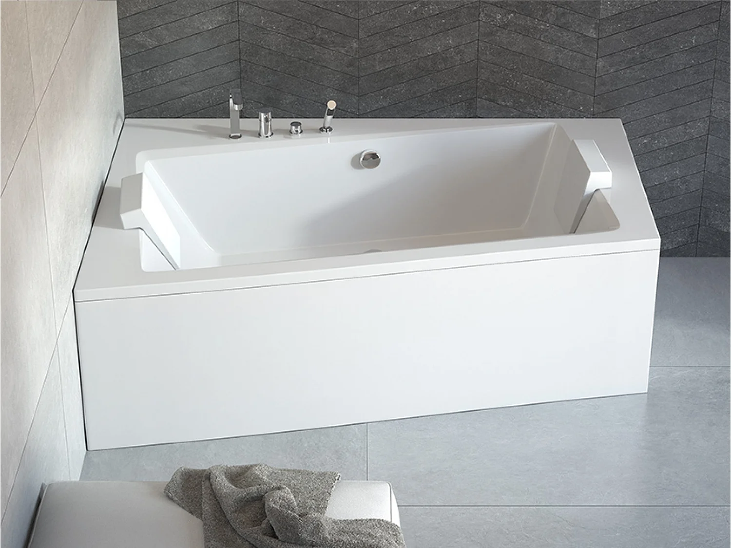 Badewanne Eckwanne INFINITY 160x100 Links mit AcrylSchürze | Ablauf & Füße GRATIS !