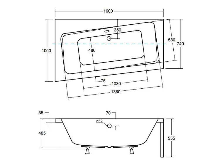 Badewanne Eckwanne INFINITY 160x100 Links mit AcrylSchürze | Ablauf & Füße GRATIS !