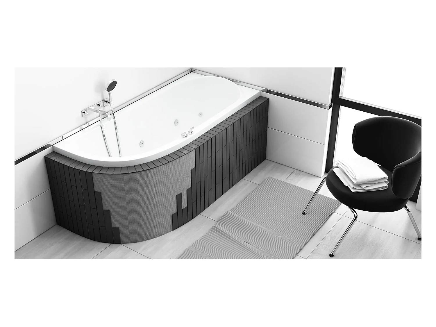 Hoekbad AVITA SLIM 150x75 rechts met piepschuim bekleding, legplank 4 cm | Afvoer en voeten GRATIS!