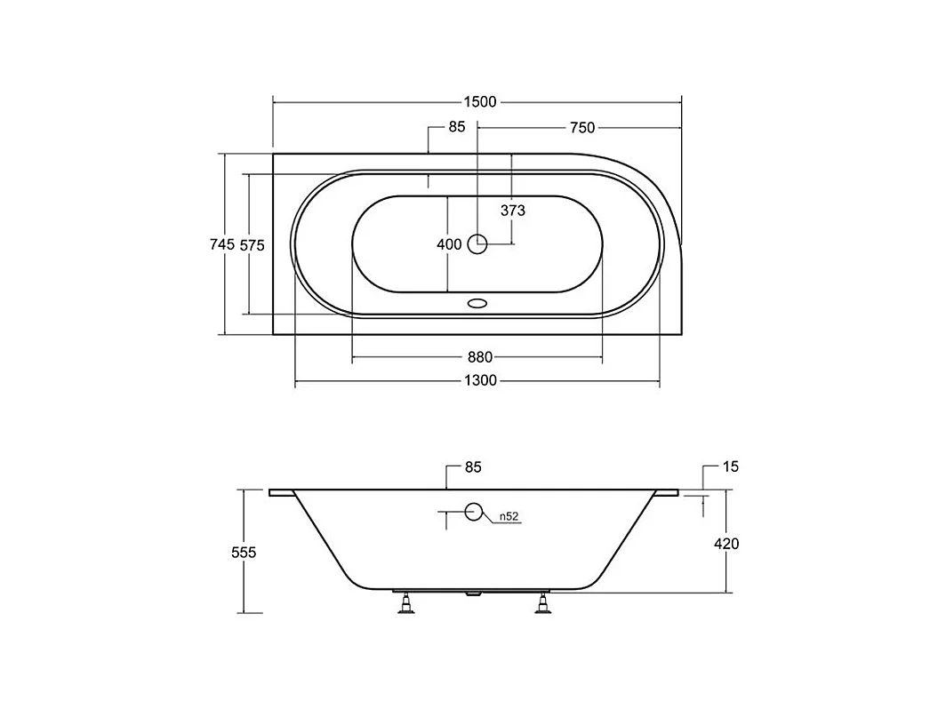 Hoekbad AVITA SLIM 150x75 rechts met piepschuim bekleding, legplank 4 cm | Afvoer en voeten GRATIS!