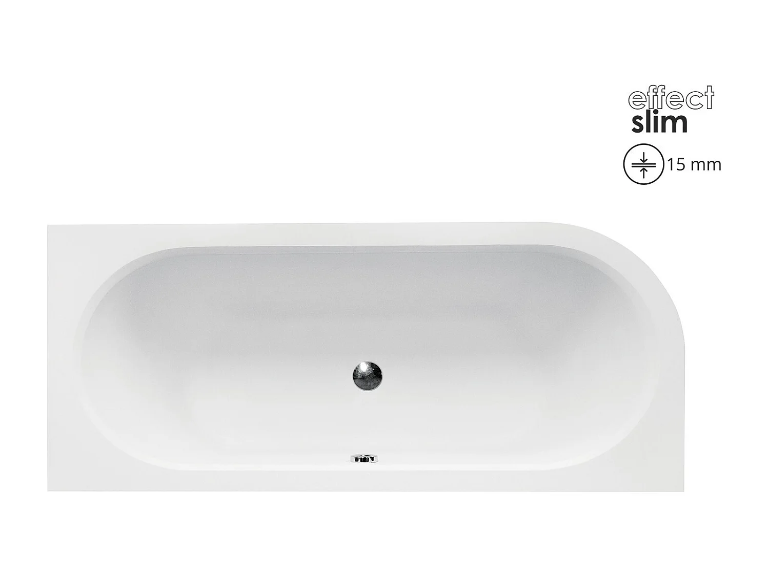 Baignoire asymétrique 150x75 Droite AVITA SLIM acrylique blanc + Habillage en polystyrène (4 cm) + Pieds + Vidage à chromé