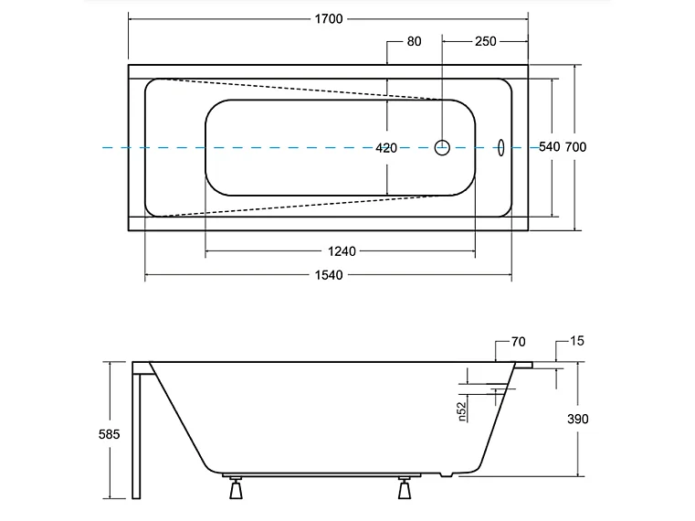 Badewanne Rechteck MODERN SLIM 170x70 mit Styroporverkleidung Ablage 4cm | Ablauf & Füße GRATIS !