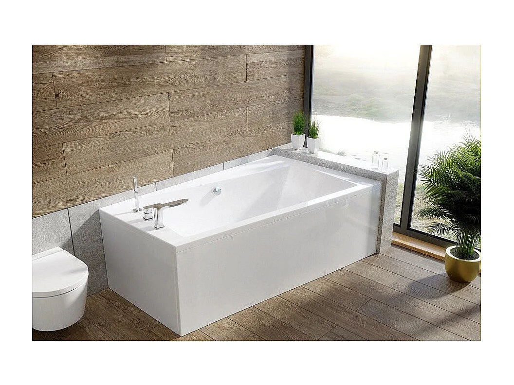 Baignoire asymétrique 170x110 Droite INFINITY acrylique blanc + Habillage en polystyrène + Pieds + Vidage à chromé