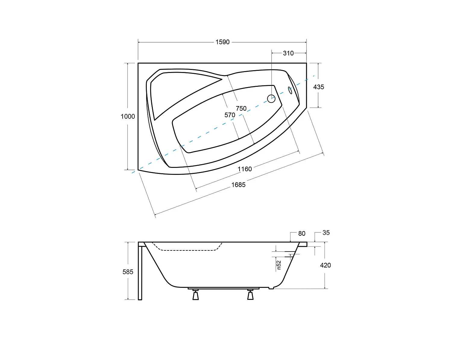 Badewanne Eckwanne RIMA 160x100 Links mit AcrylSchürze | Ablauf & Füße GRATIS !