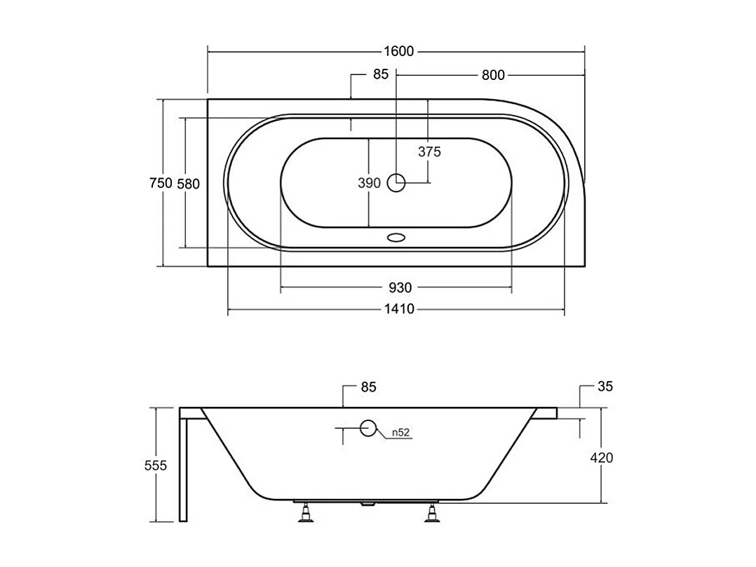 Badewanne Eckwanne AVITA 160x75 Rechts mit AcrylSchürze | Ablauf & Füße GRATIS !