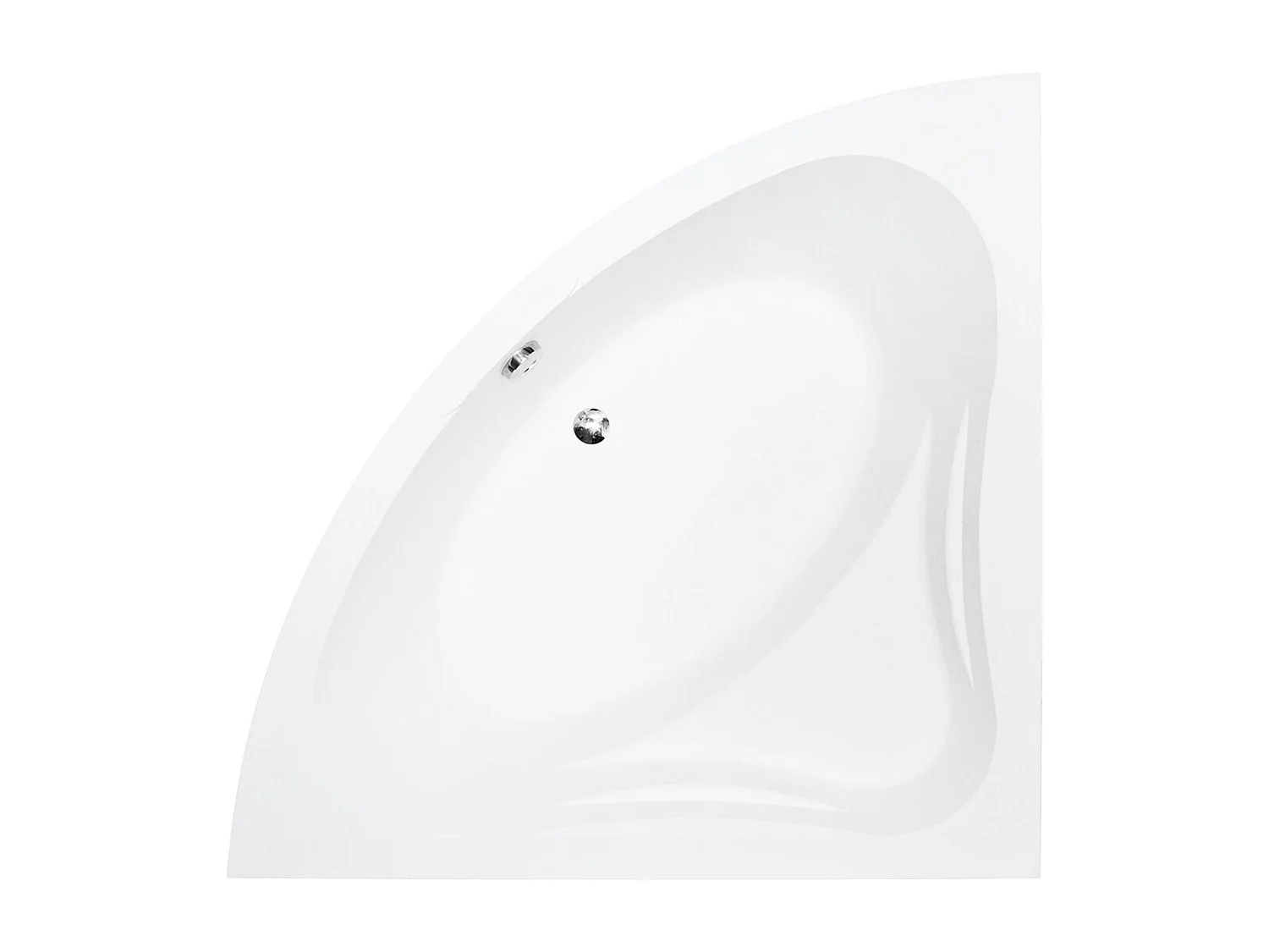 Baignoire asymétrique 130x130 MIA acrylique blanc, sans Habillage + Pieds + Vidage à chromé