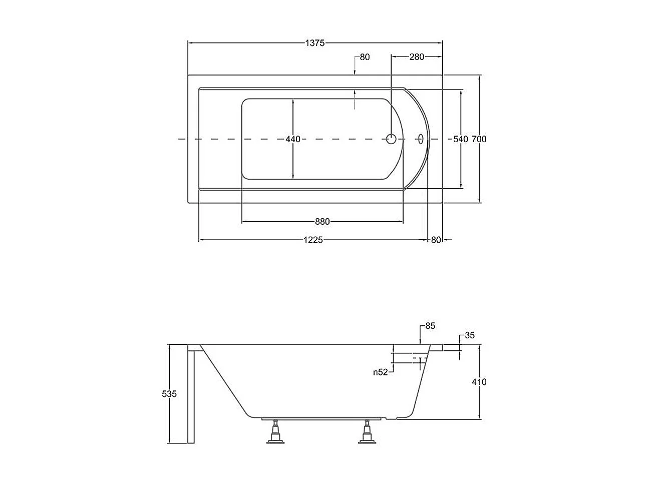 Badewanne Rechteck SHEA 140x70 mit Styroporverkleidung | Ablauf & Füße GRATIS !