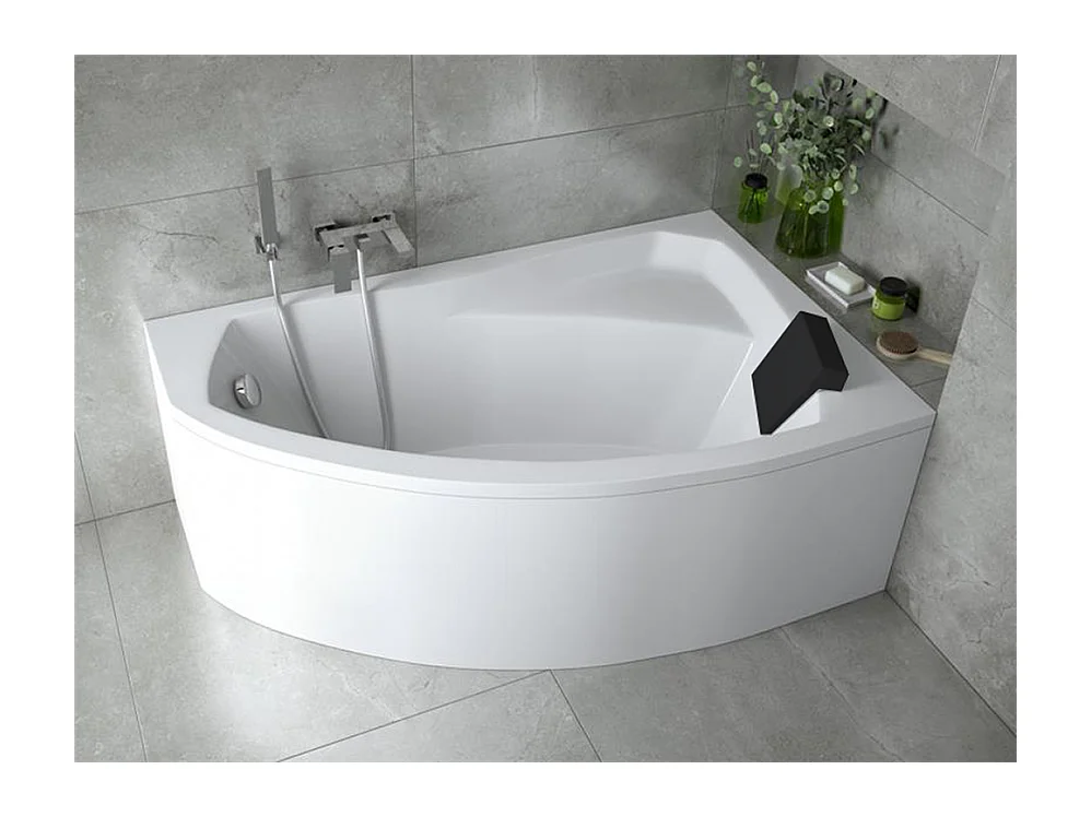 Badewanne Eckwanne RIMA 150x95 Rechts mit Styroporverkleidung und schwarzer Kopfstützen | Ablauf & Füße GRATIS !