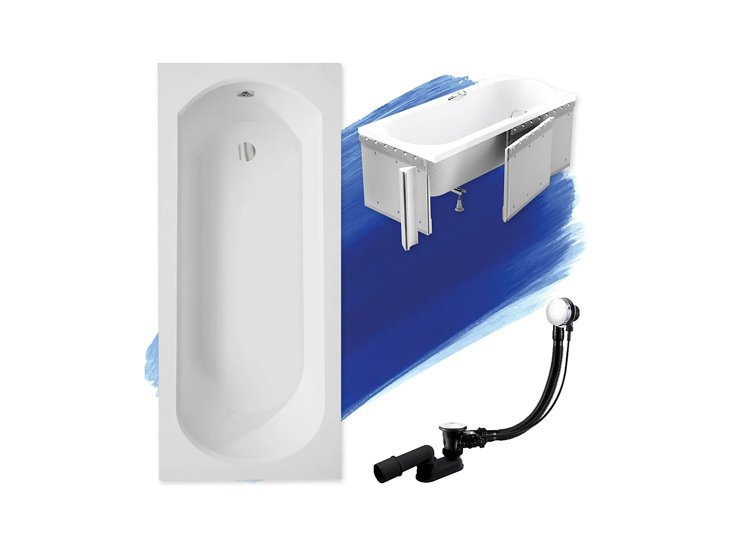 Badewanne Rechteck INTRICA 150x75 mit Styroporverkleidung | Ablauf & Füße GRATIS !