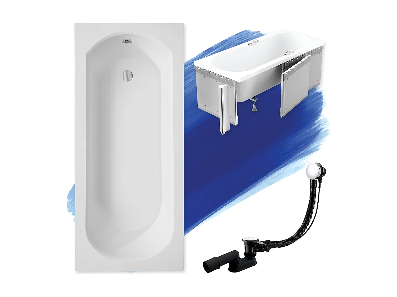 Badewanne Rechteck INTRICA 150x75 mit Styroporverkleidung | Ablauf & Füße GRATIS !