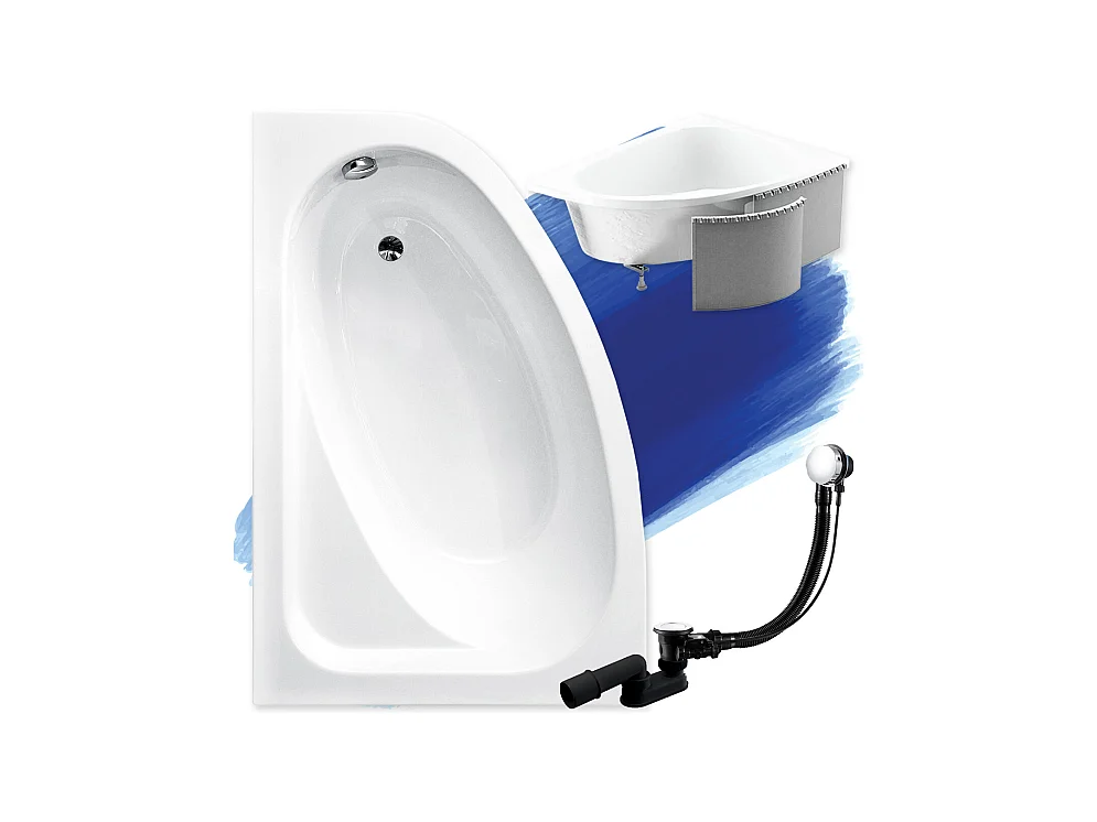 Badewanne Eckwanne CORNEA 140x80 Links mit Styroporverkleidung | Ablauf & Füße GRATIS !