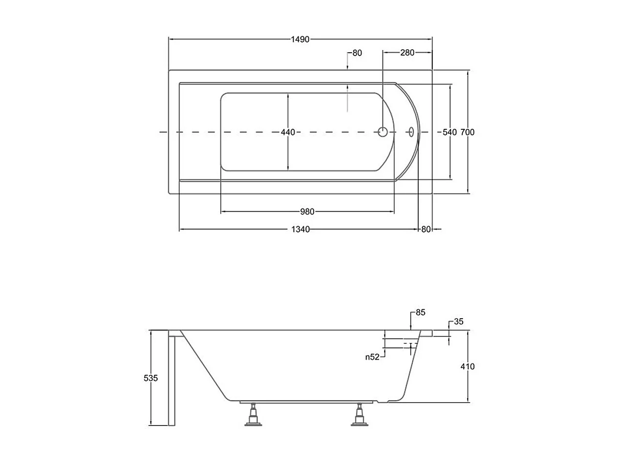 Rechthoekige badkuip SHEA 150x70 met acrylrand | Afvoer &amp; poten GRATIS!