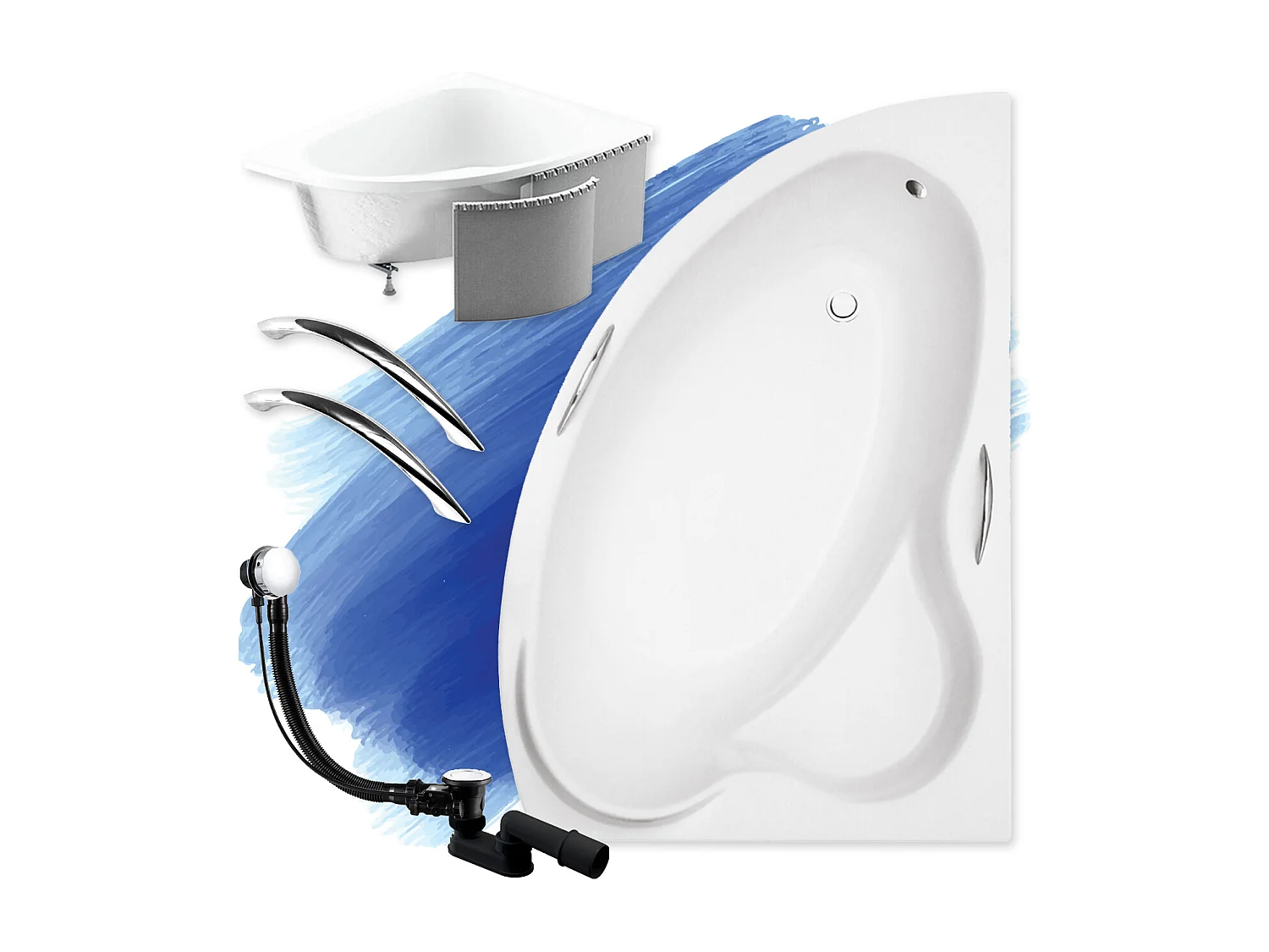 Badewanne Eckwanne ADA 140x90 Rechts mit Styroporverkleidung und Handgriffen | Ablauf & Füße GRATIS !