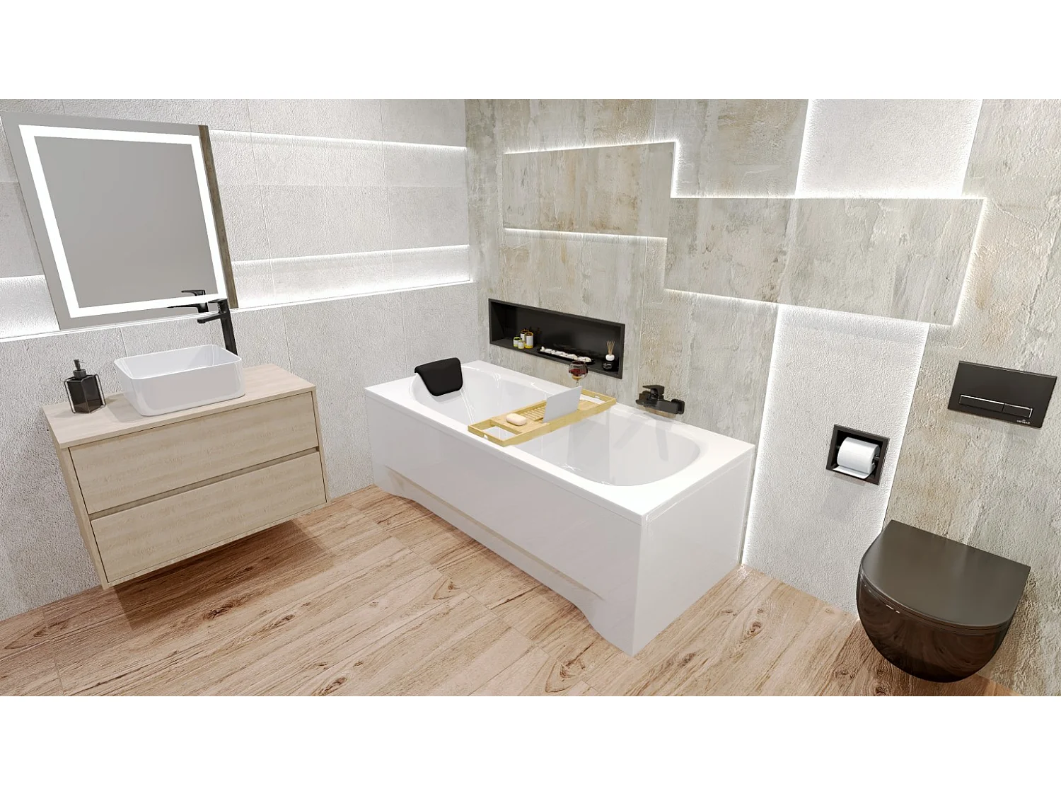 Badewanne Rechteck BONA 170x70 + Bambus Badewannenablage | Ablauf & Füße GRATIS !