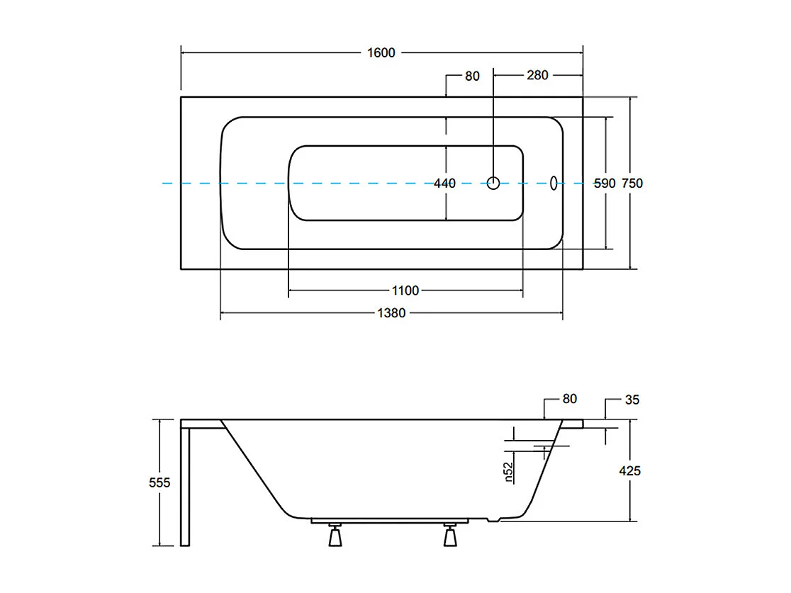 Baignoire rectangulaire 160x75 TALIA PREMIUM acrylique blanc + Habillage en polystyrène + Poignées + Repose Tête + Pieds + Vidage à chromé