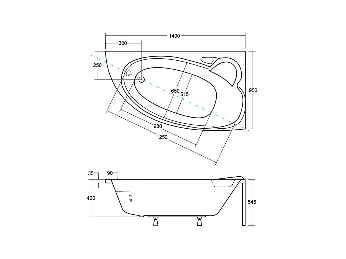 Badewanne Eckwanne FINEZJA 140x95 Rechts | Ablauf & Füße GRATIS !