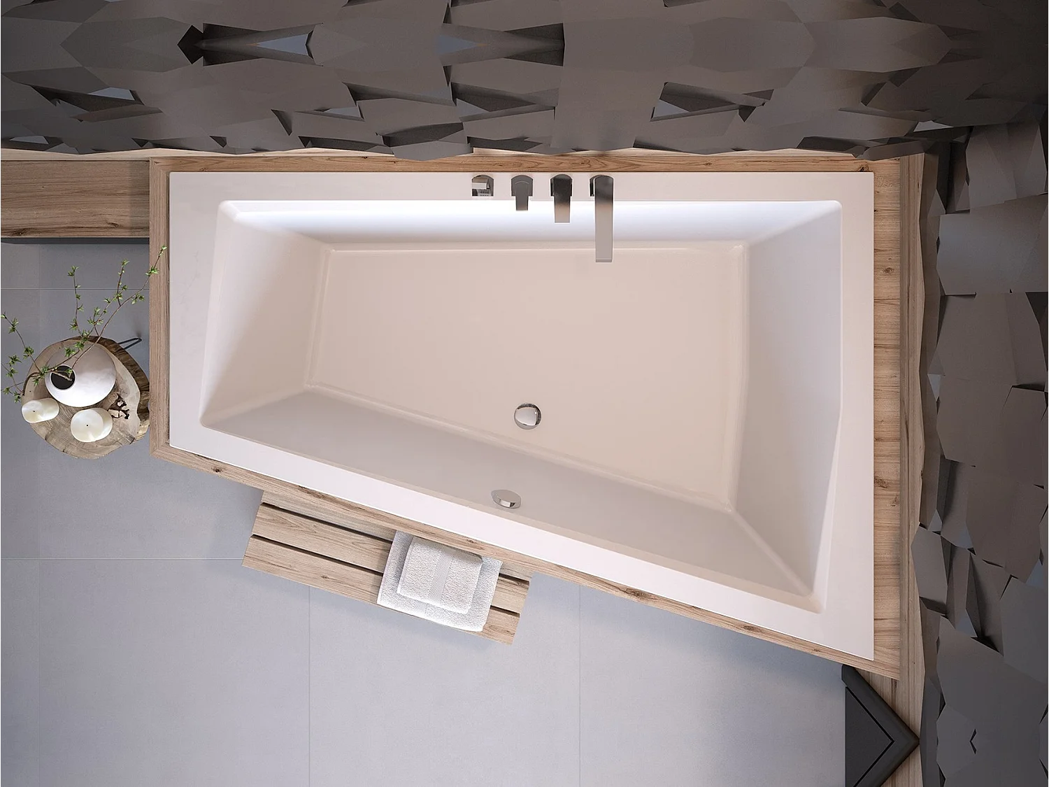 Badewanne Eckwanne INTIMA SLIM 170x125 Rechts mit Styroporverkleidung Ablage 4cm und 2x Kopfstützen | Ablauf & Füße GRATIS !