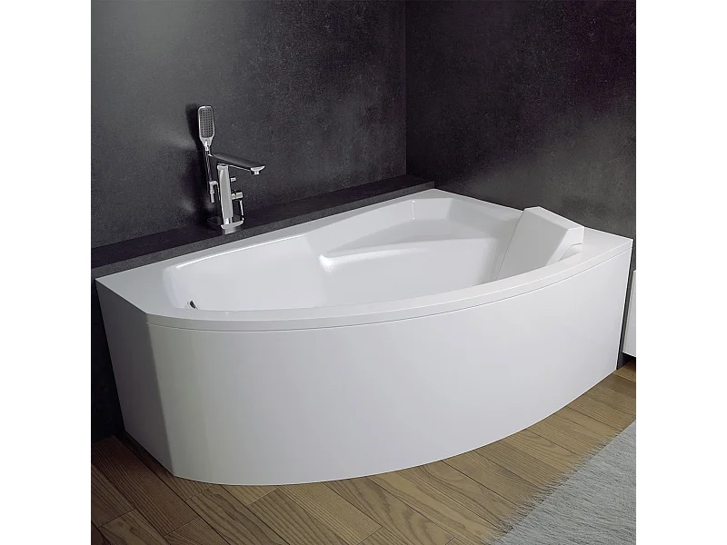 Baignoire asymétrique 170x110 Droite RIMA acrylique blanc + avec Tablier + Pieds + Vidage à chromé