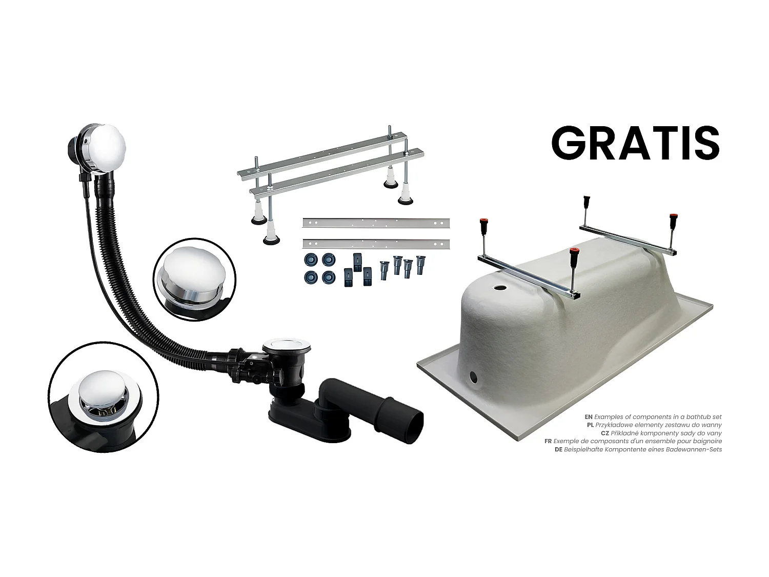 Badewanne Eckwanne RIMA 160x100 Rechts mit schwarzer Kopfstützen | Ablauf & Füße GRATIS !