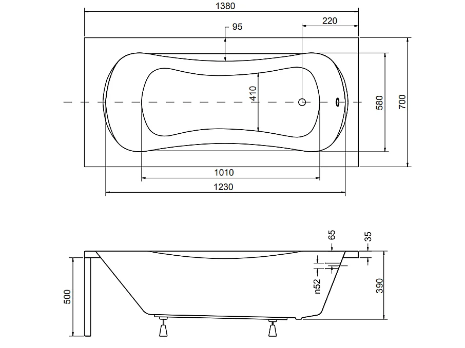 Baignoire rectangulaire 150x70 ARIA PLUS acrylique blanc + avec Tablier + Poignées + Pieds + Vidage à chromé