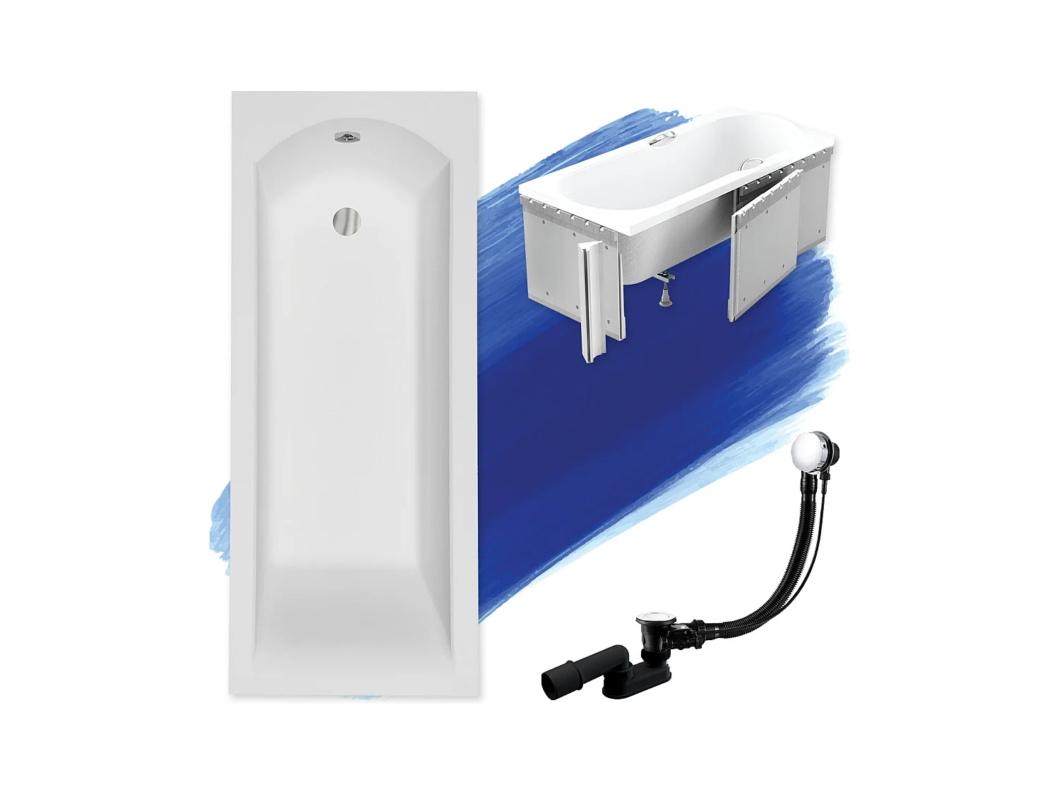 Baignoire rectangulaire 180x80 SHEA acrylique blanc + Habillage en polystyrène + Pieds + Vidage à chromé